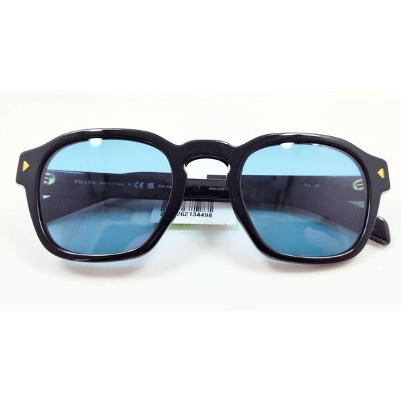 PRADA A16S BLACK SHN POLARIZED BLUE LENSE SUNGLASSES NEW IN CASE & BOX WITH TAGS - Picture 1 of 15